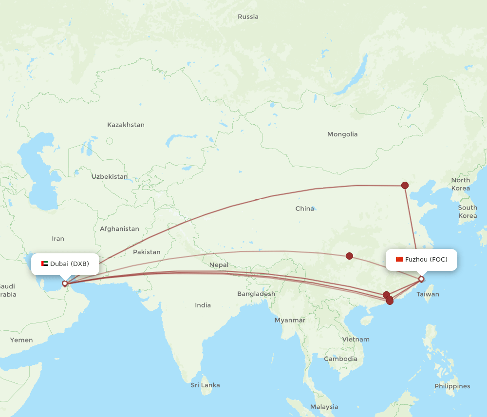 DXB-FOC flight routes