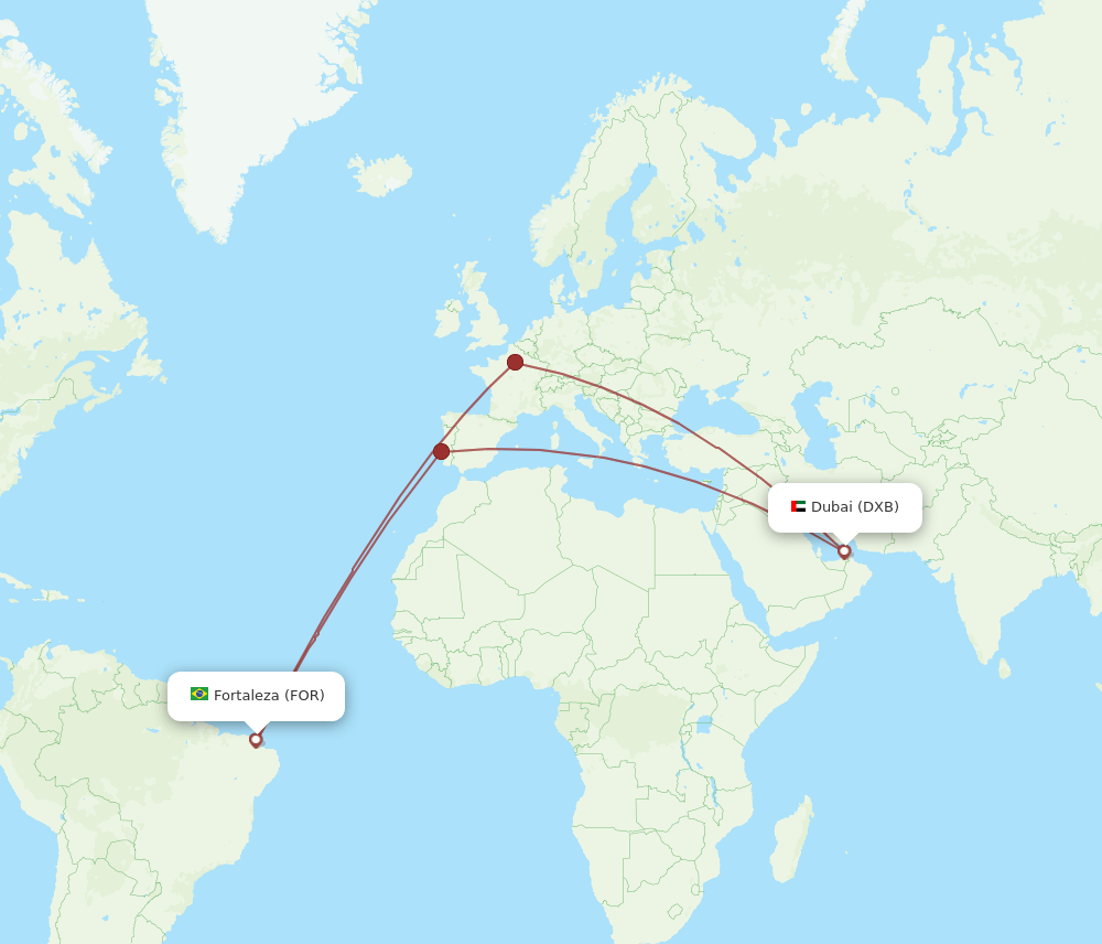 DXB-FOR flight routes