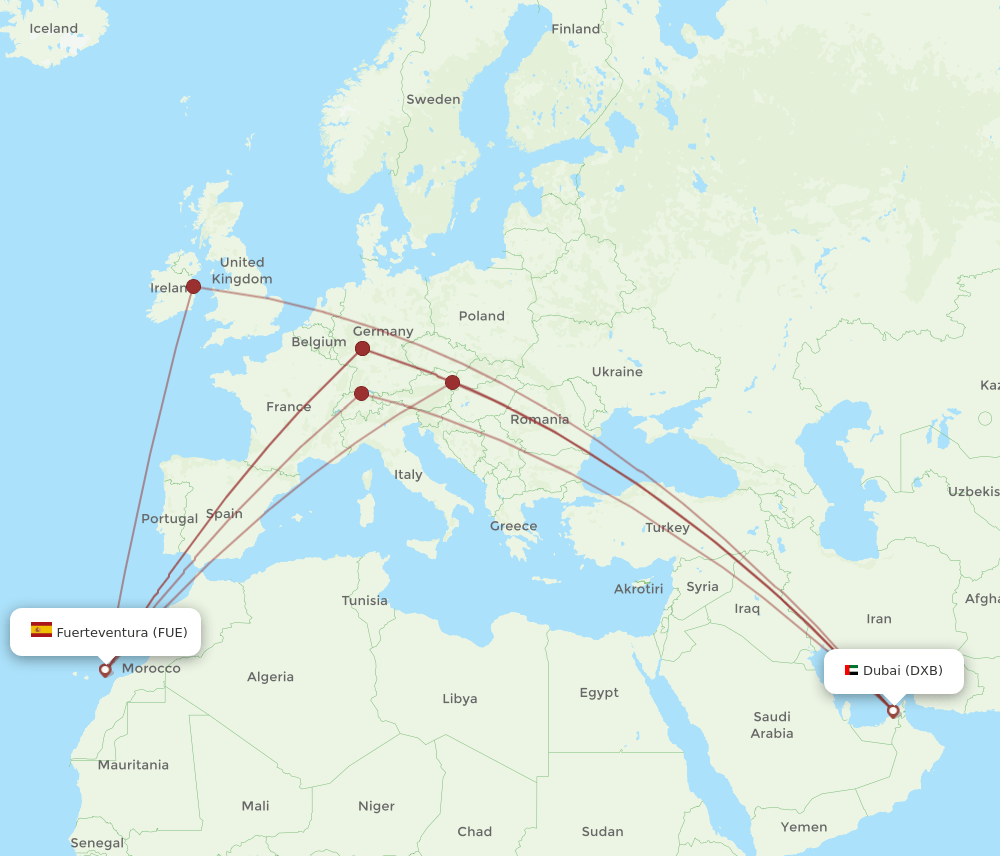 DXB-FUE flight routes