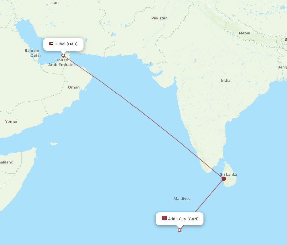 DXB to GAN flights and routes map