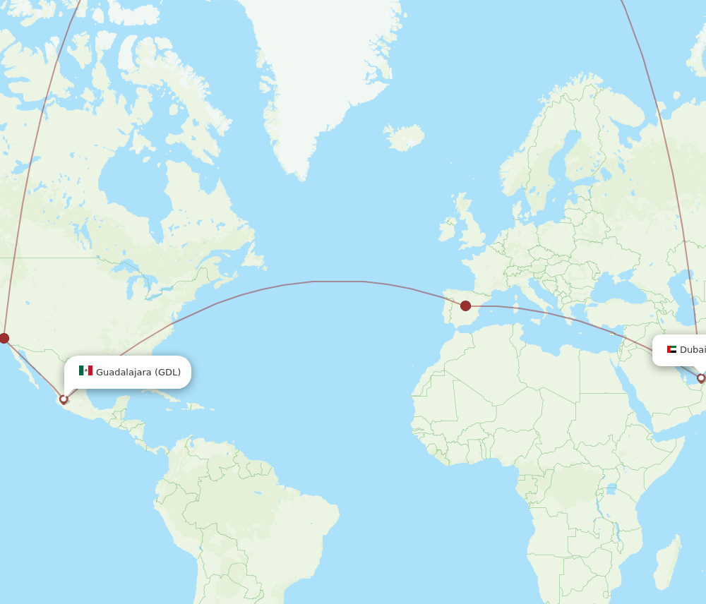 DXB-GDL flight routes