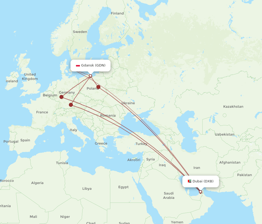DXB-GDN flight routes