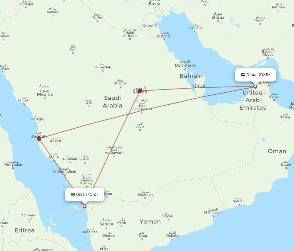 DXB-GIZ flight routes