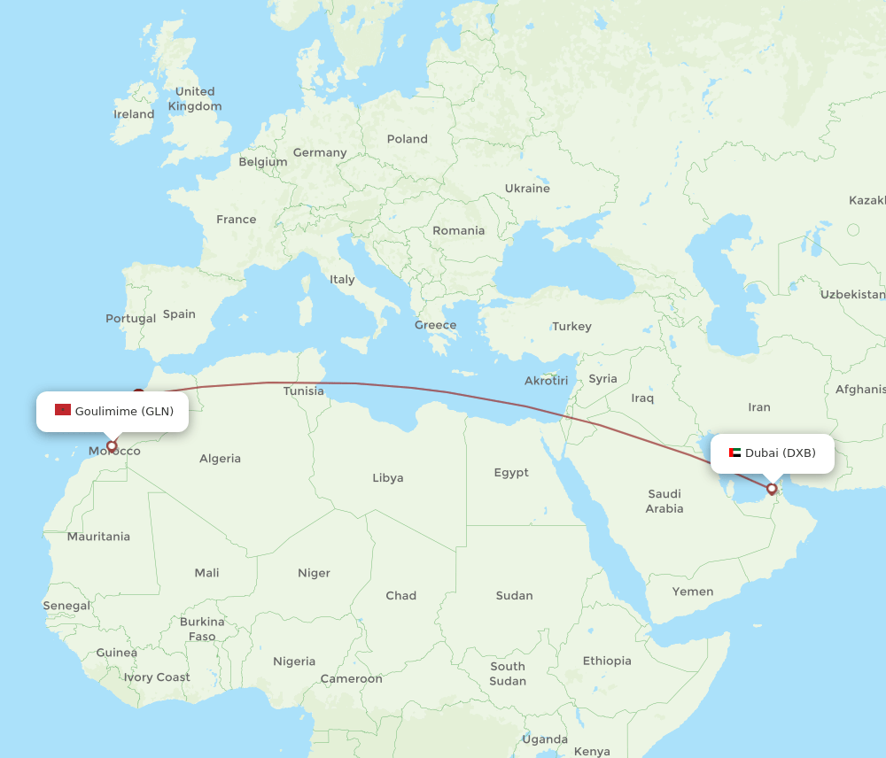 DXB-GLN flight routes
