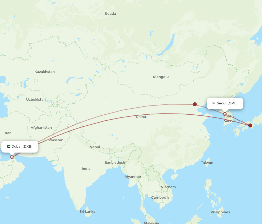 DXB to GMP flights and routes map