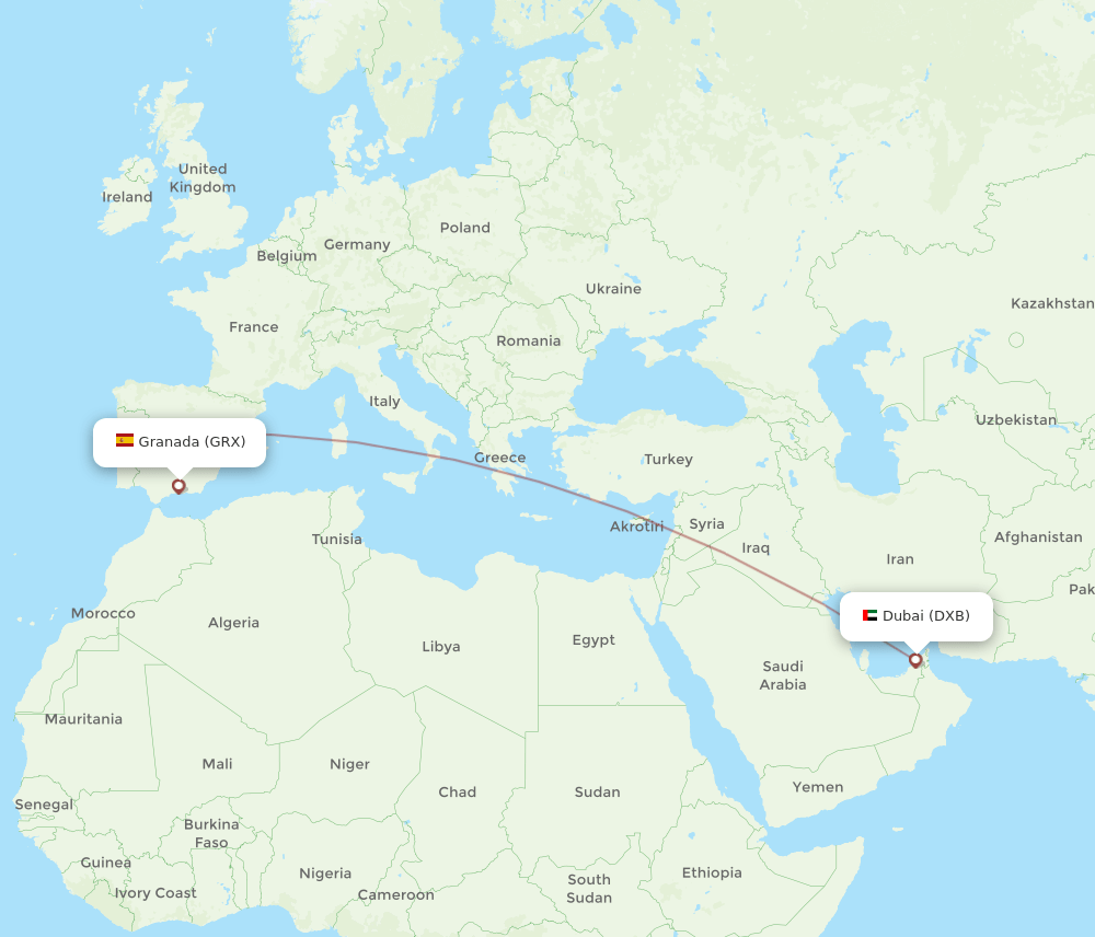 DXB-GRX flight routes