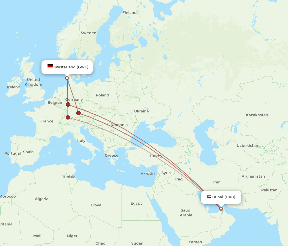 DXB-GWT flight routes