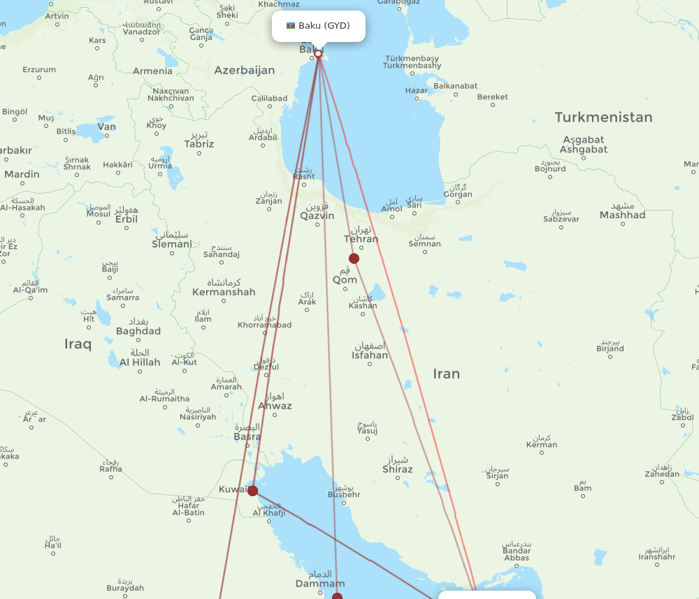 DXB to GYD flights and routes map