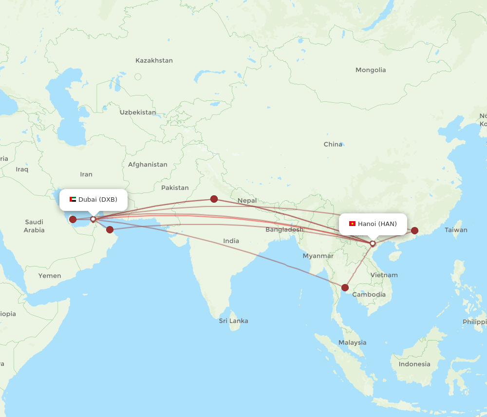 DXB-HAN flight routes