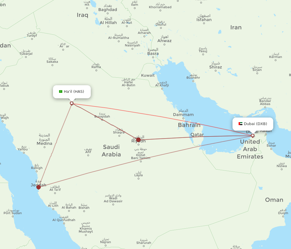 DXB-HAS flight routes