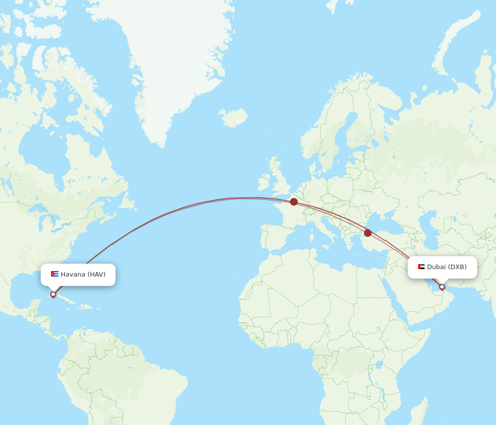 DXB to HAV flights and routes map