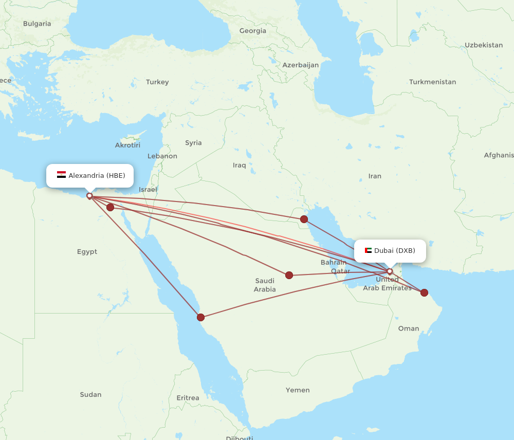 DXB to HBE flights and routes map