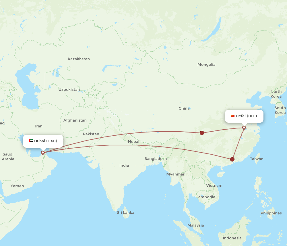 DXB-HFE flight routes