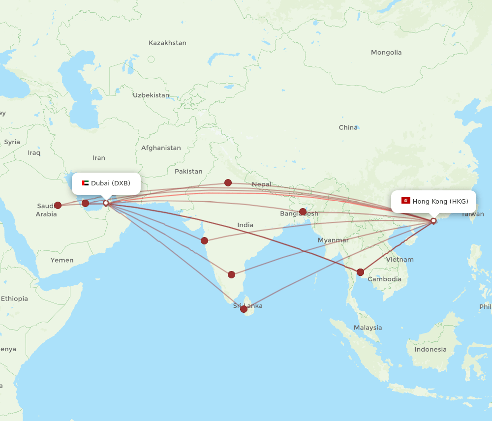 DXB-HKG flight routes