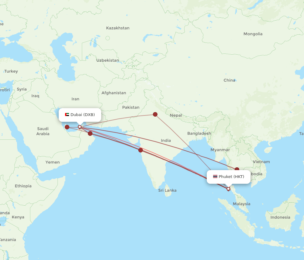DXB-HKT flight routes