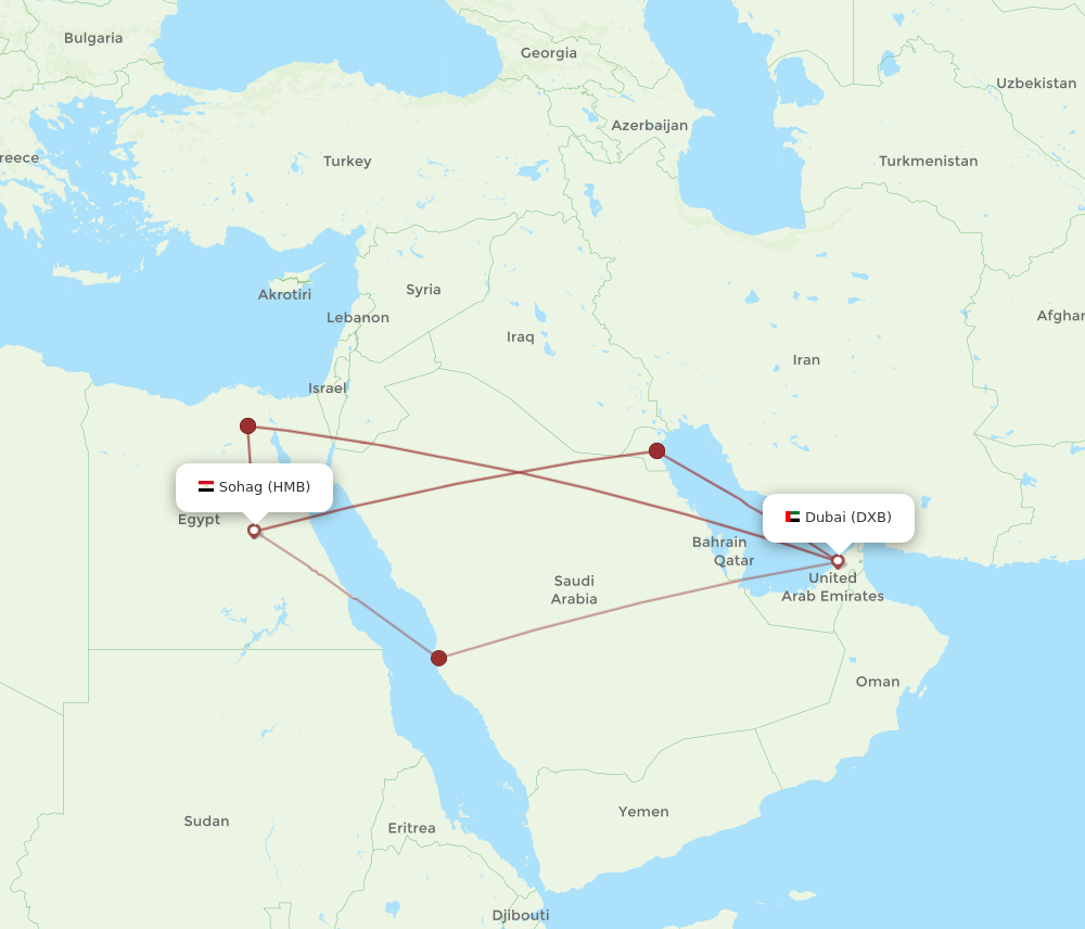 DXB to HMB flights and routes map