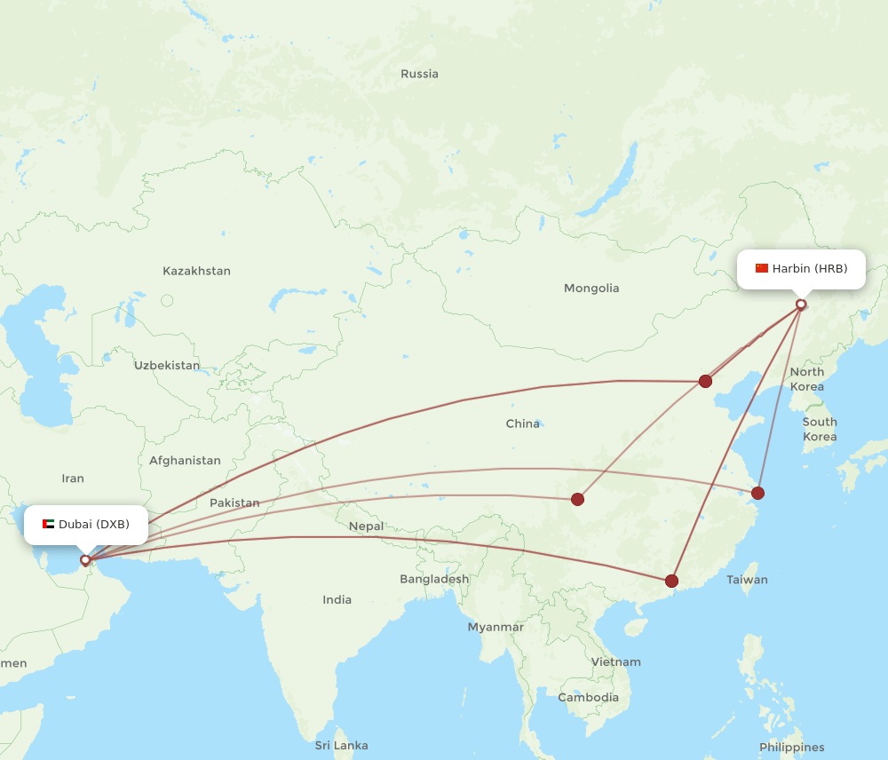 DXB-HRB flight routes