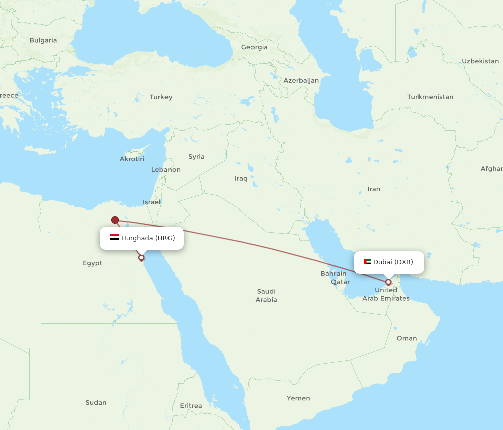 DXB to HRG flights and routes map