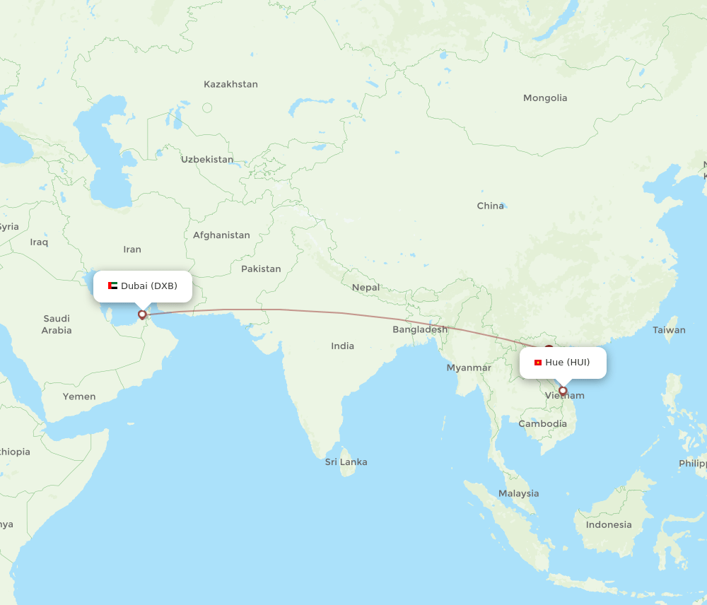 DXB-HUI flight routes