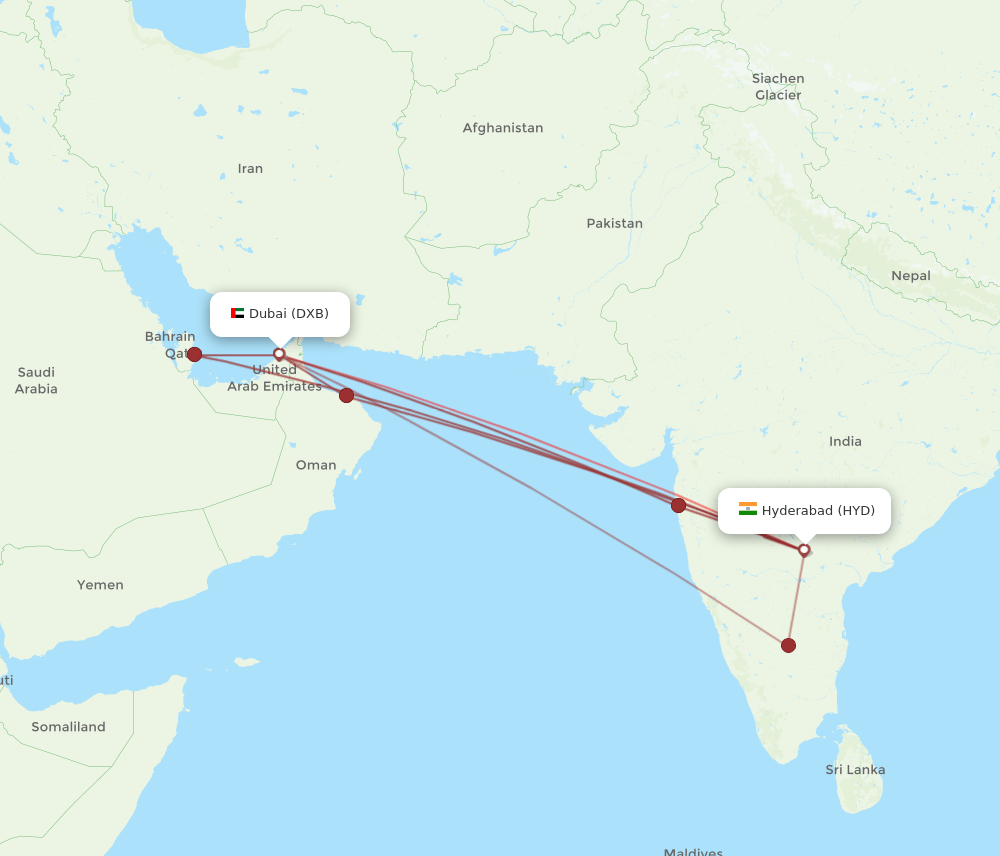 DXB-HYD flight routes