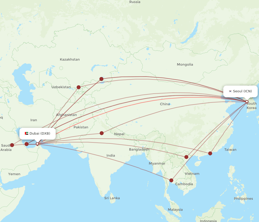 DXB-ICN flight routes