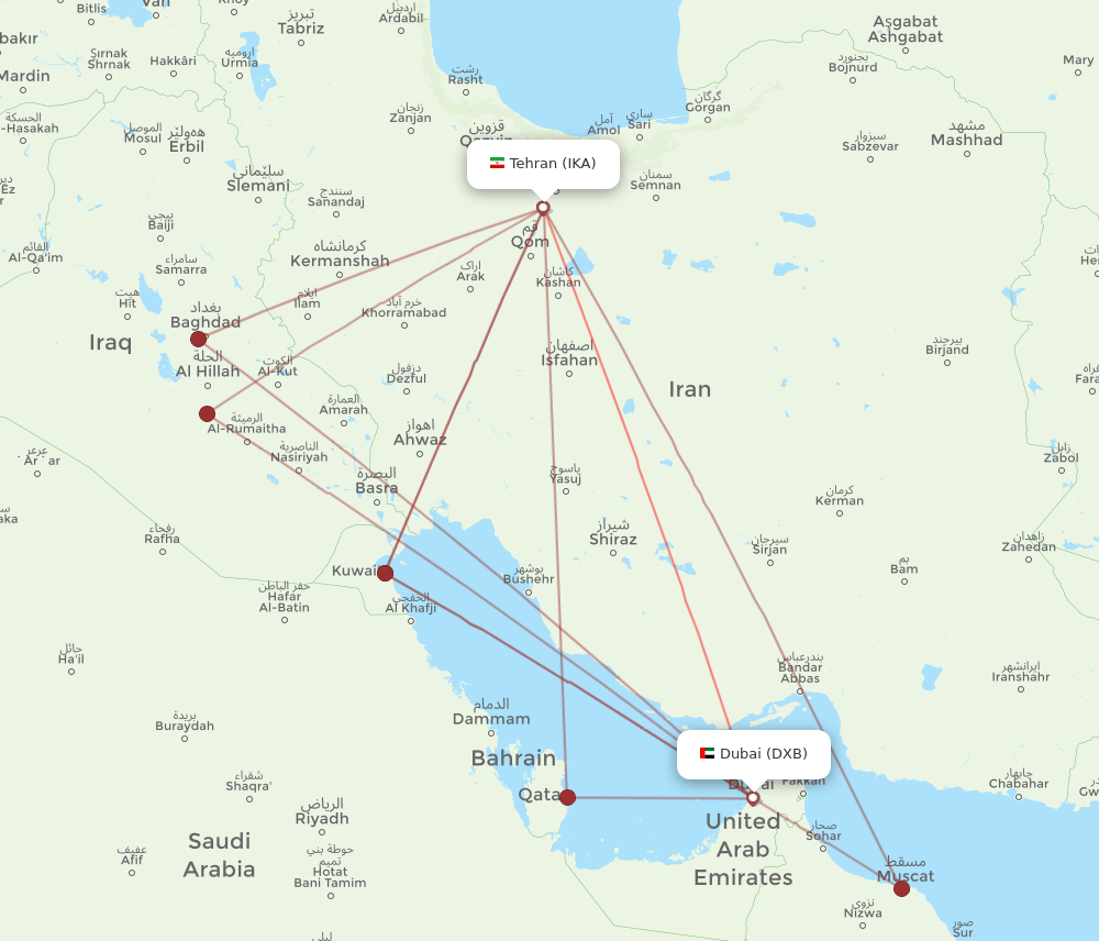 DXB-IKA flight routes