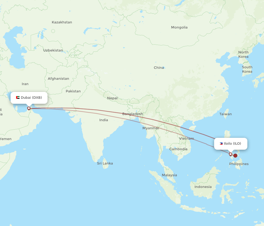 DXB to ILO flights and routes map