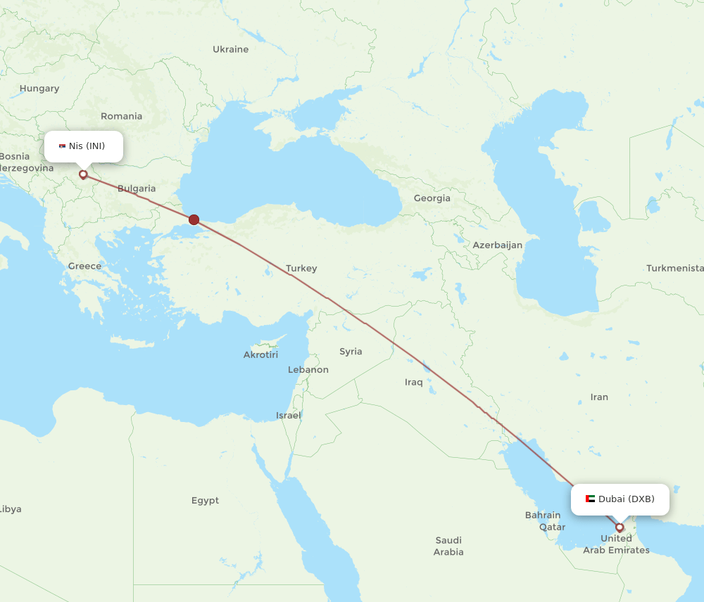 DXB to INI flights and routes map
