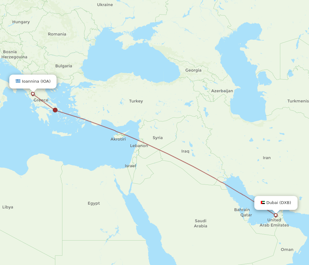 DXB to IOA flights and routes map