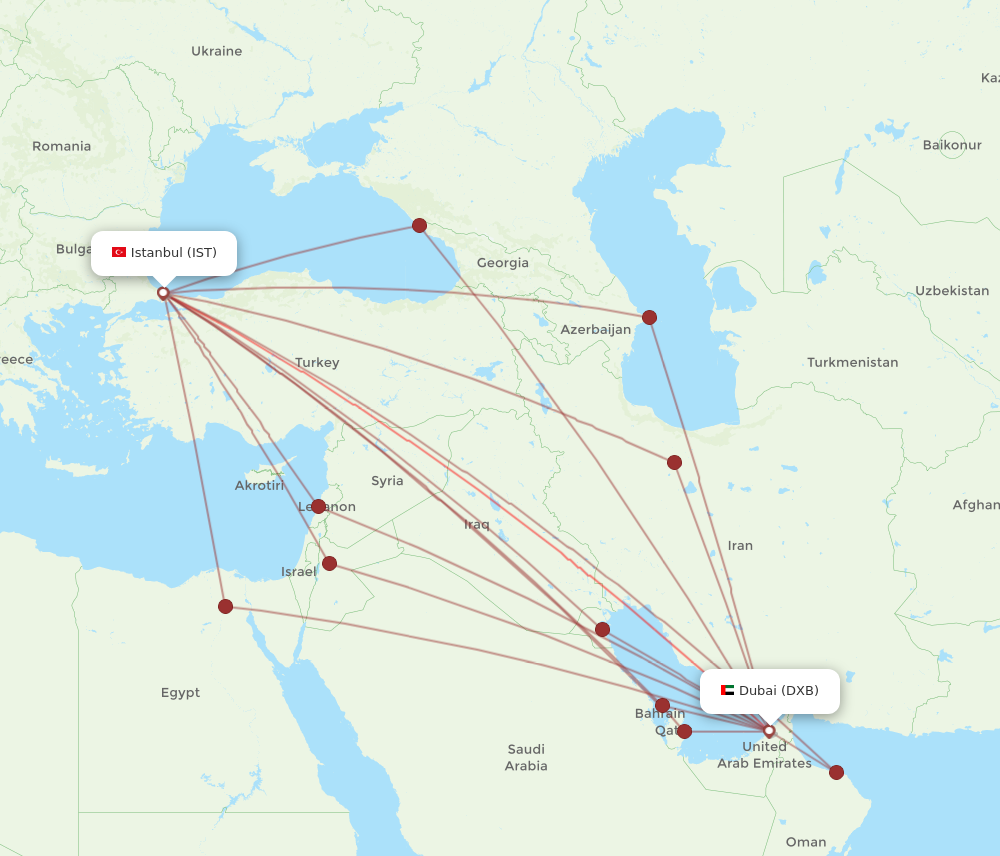 DXB to IST flights and routes map
