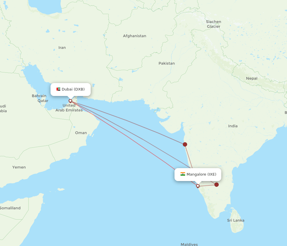 DXB-IXE flight routes