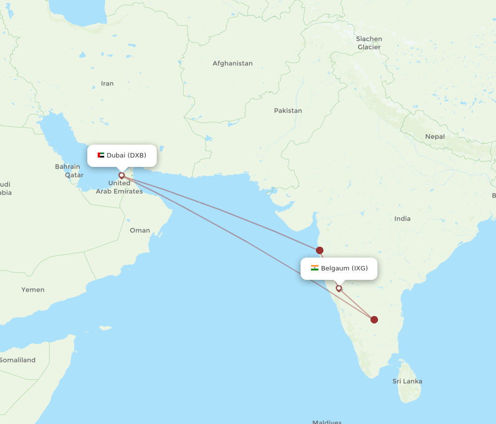 DXB-IXG flight routes