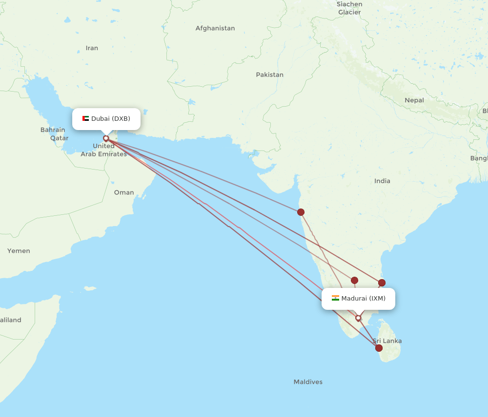 DXB to IXM flights and routes map