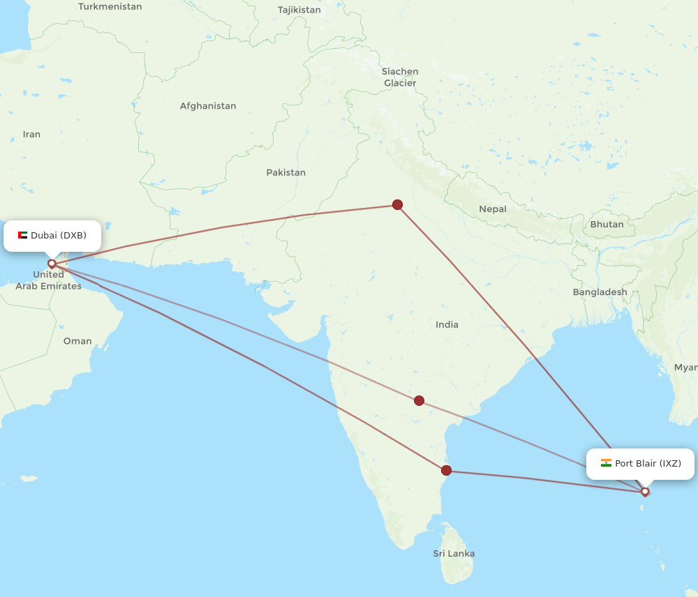 DXB-IXZ flight routes