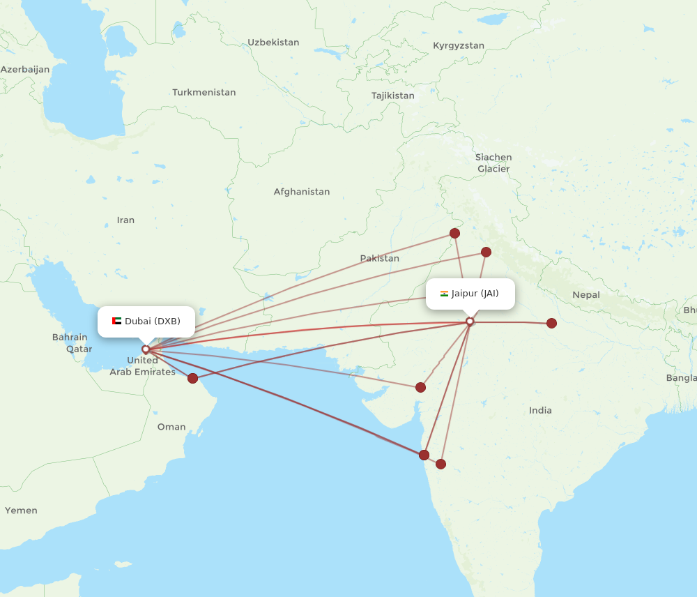 DXB to JAI flights and routes map