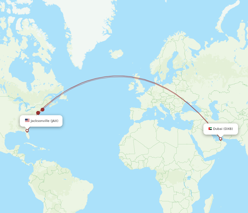 DXB-JAX flight routes