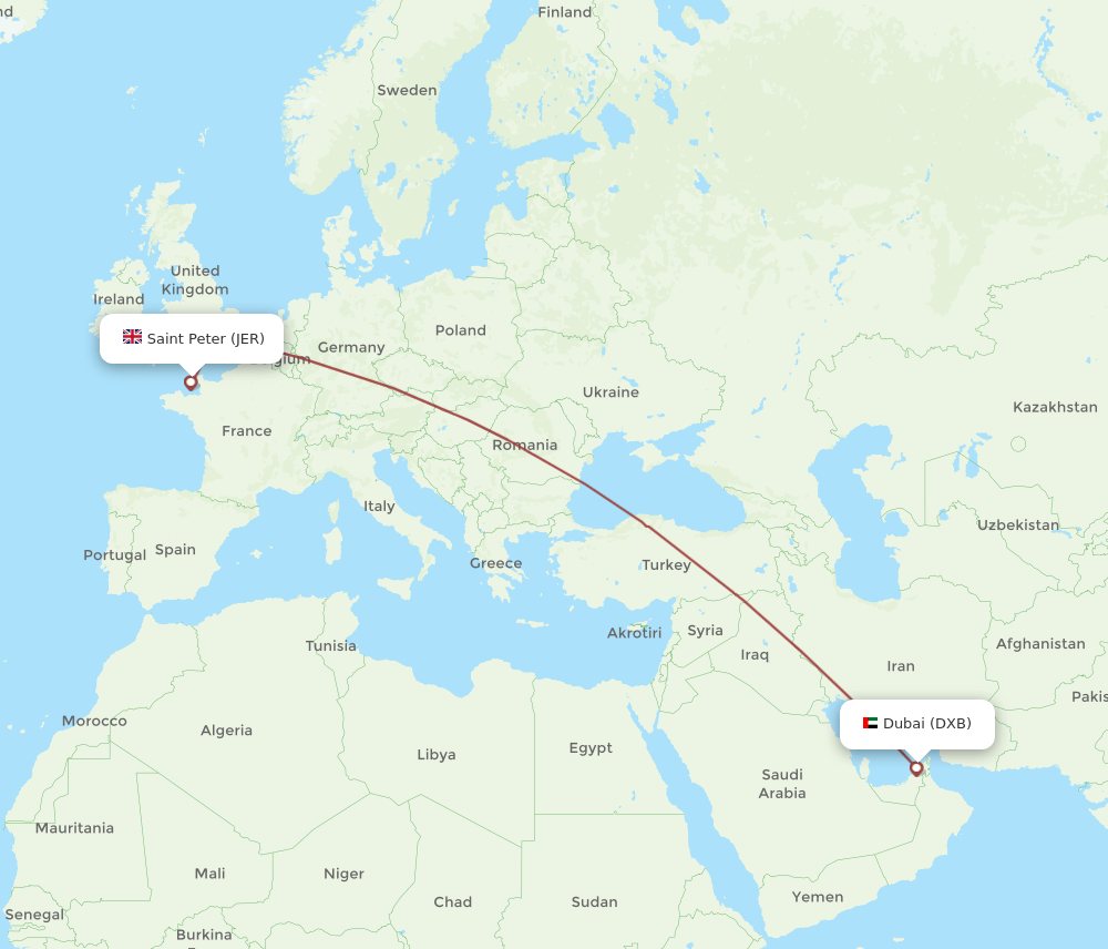 DXB to JER flights and routes map