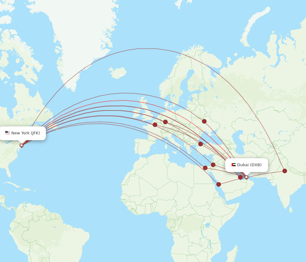 DXB-JFK flight routes