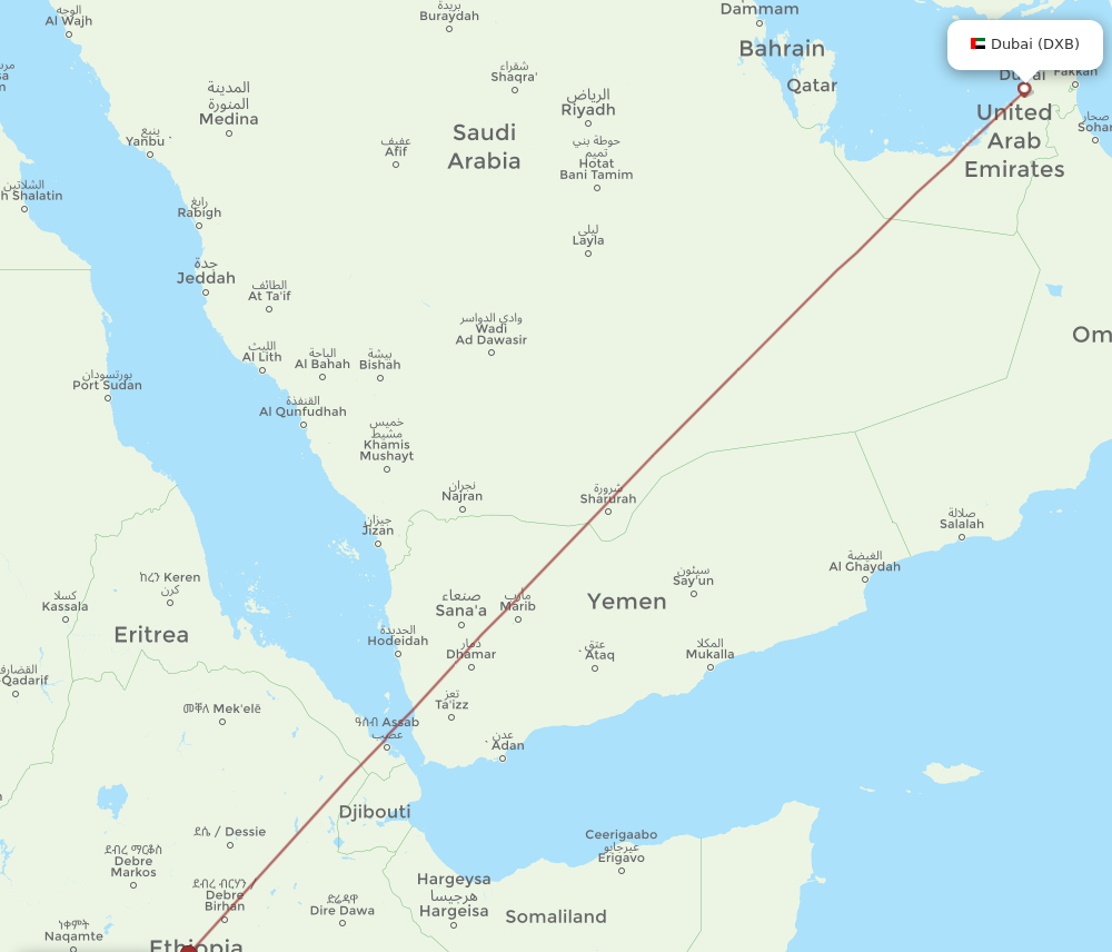 DXB to JIM flights and routes map