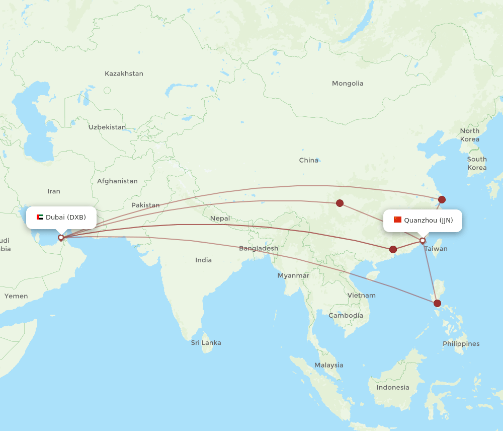 DXB-JJN flight routes