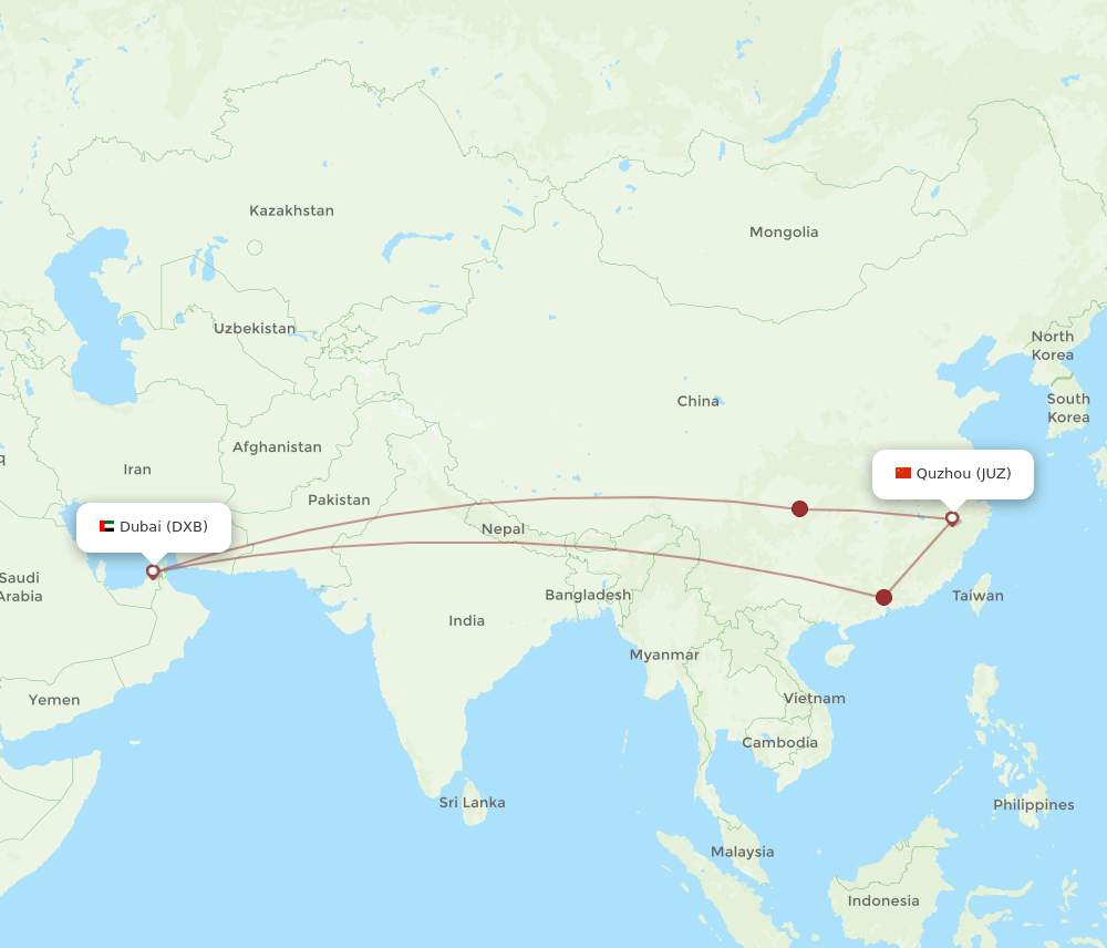 DXB to JUZ flights and routes map