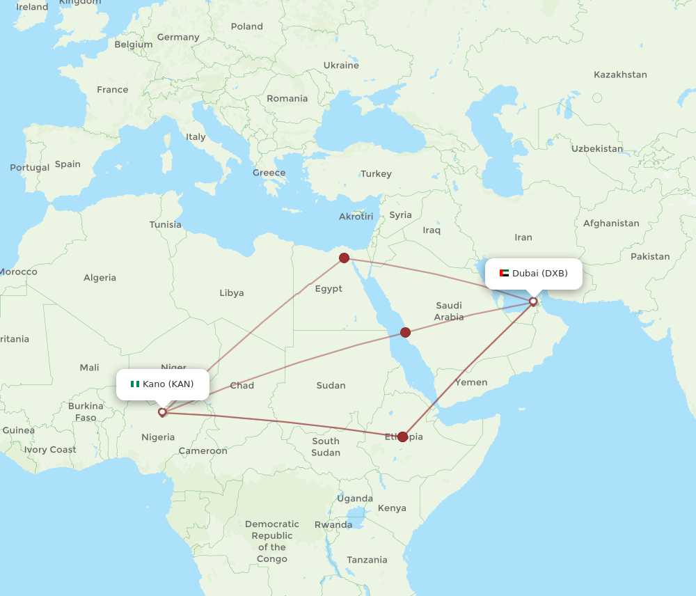 DXB-KAN flight routes