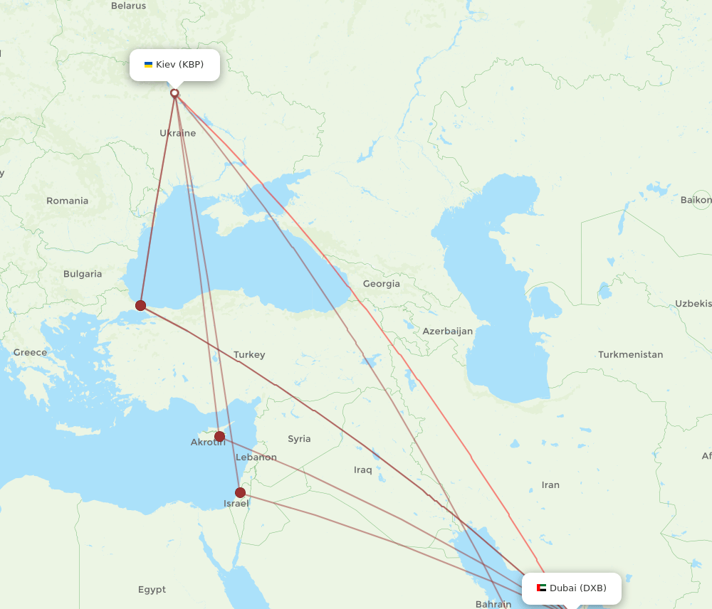 Dubai - Kiev/Kyiv route map and flight paths