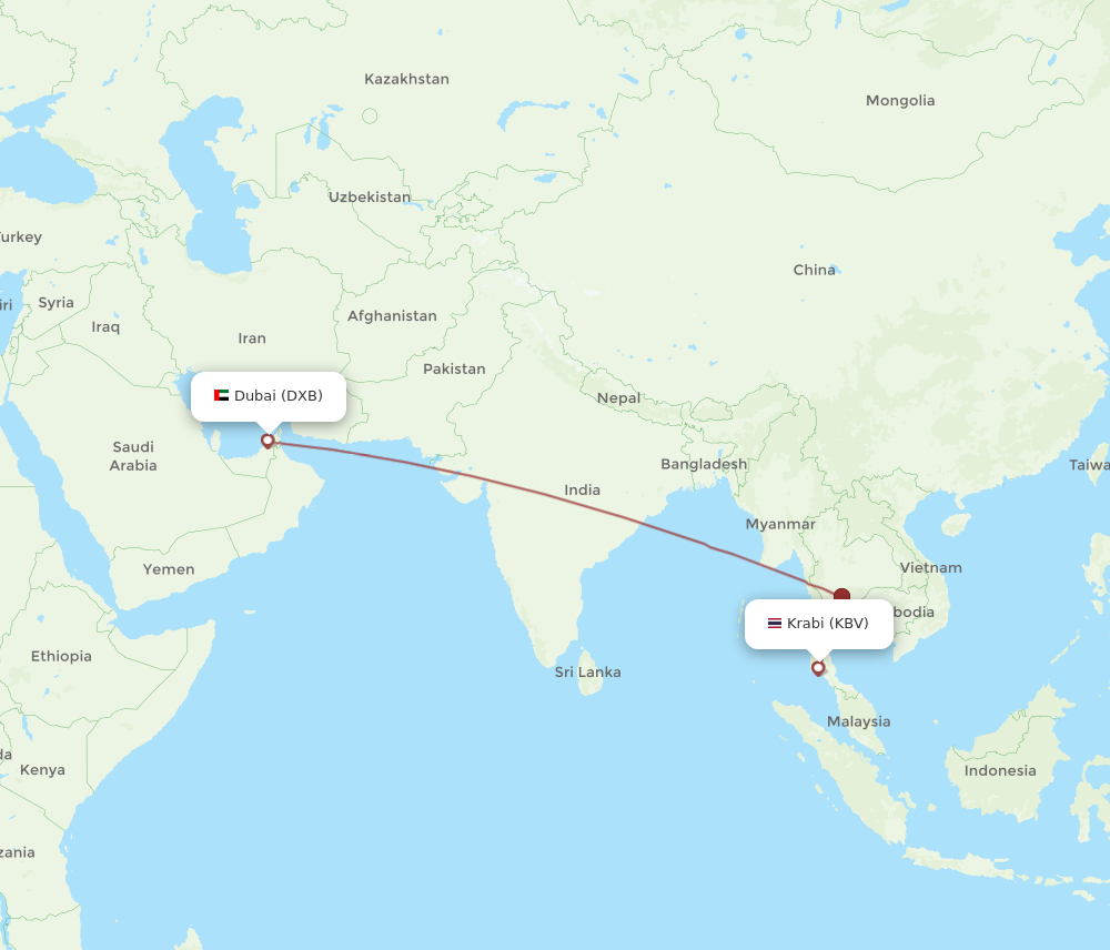 DXB to KBV flights and routes map