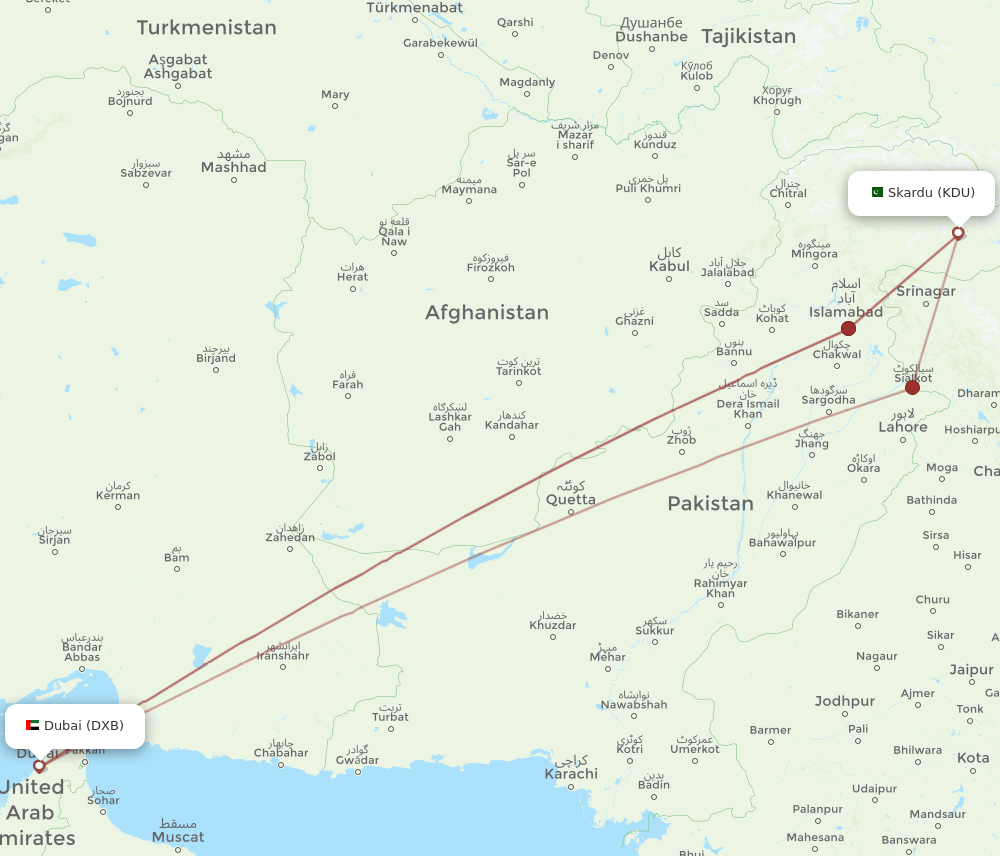 DXB to KDU flights and routes map