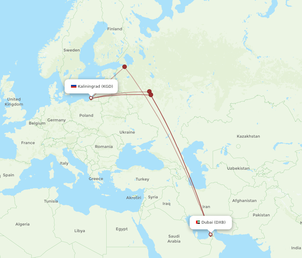 DXB-KGD flight routes