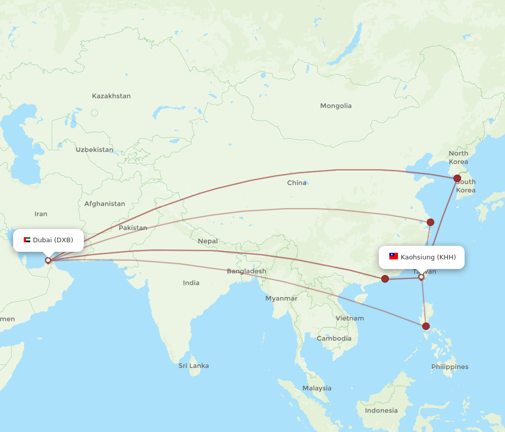 DXB-KHH flight routes