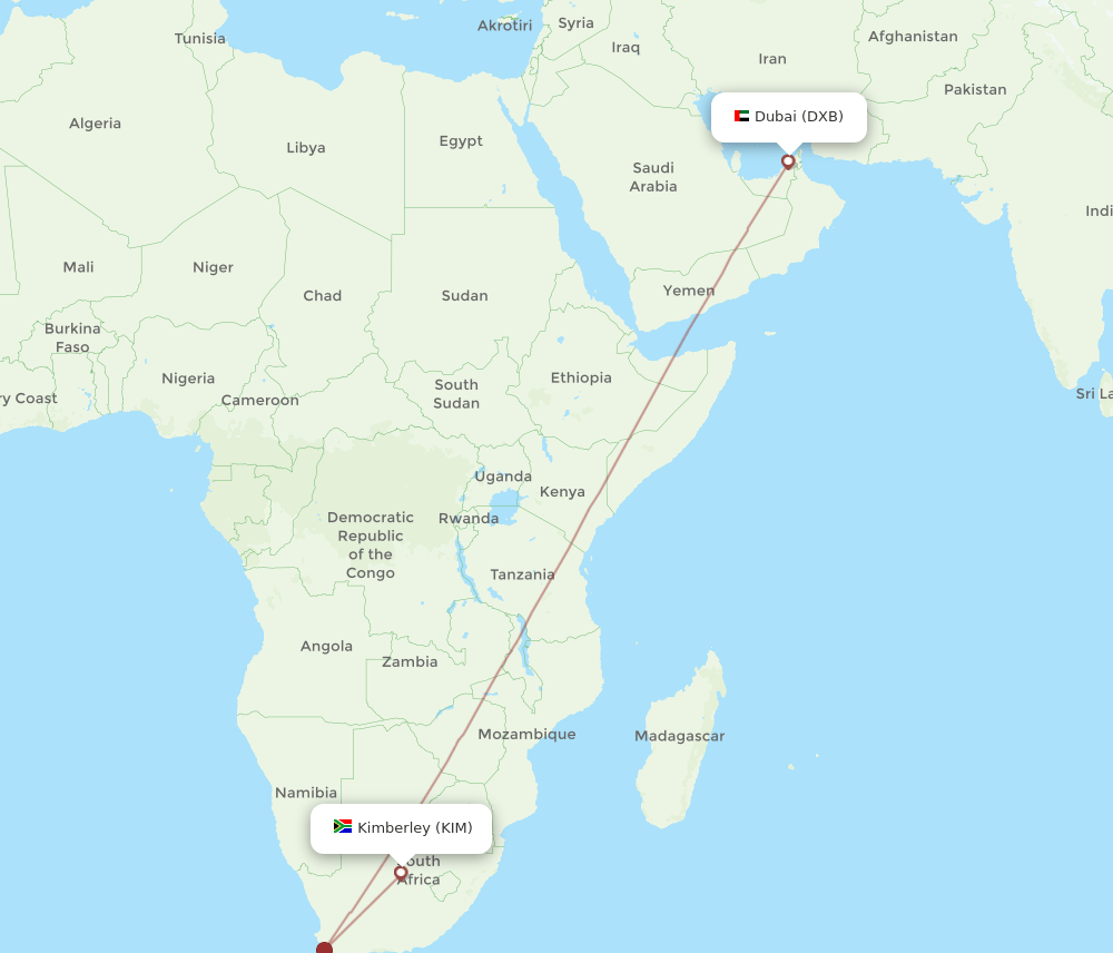 DXB to KIM flights and routes map