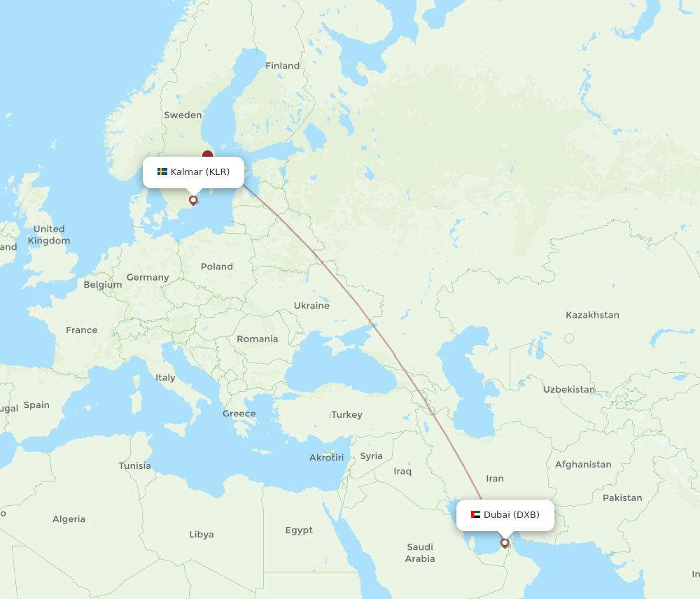 DXB to KLR flights and routes map