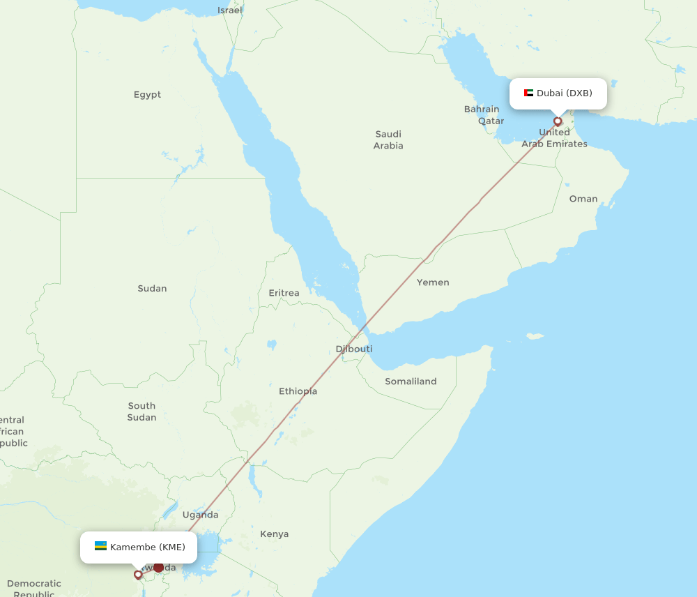 DXB to KME flights and routes map